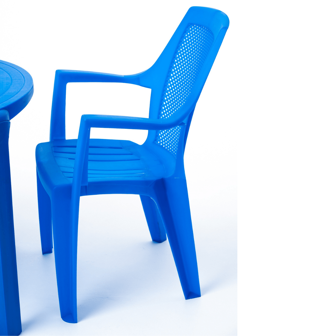 blue plastic garden chairs