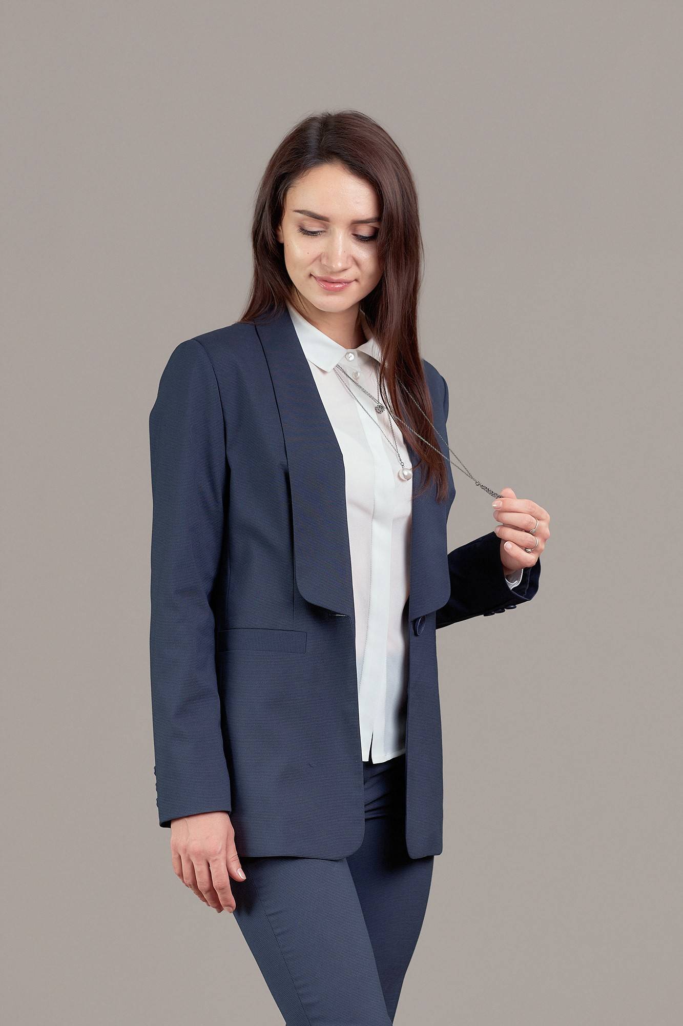 Single-breasted women's jacket with a shawl collar in dark blue-k10 - К10 - Apparel, Textiles, Fashion Accessories & Jewelry buy wholesale from manufacturer and supplier on UDM.MARKET