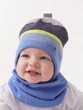 Children's hat, cotton lining + snood. Set. Size. 44-46. Color blue - К10 - Hats & Caps buy wholesale from manufacturer and supplier on UDM.MARKET