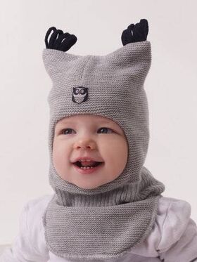 Children's cap "Helmet Owlet on cotton lining. Size 46-48. Color gray + t blue - К10 - Hats & Caps buy wholesale from manufacturer and supplier on UDM.MARKET