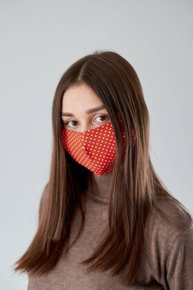 Reusable cloth mask made of cotton two-layer red with white peas-k10 - К10 - Personal protective equipment buy wholesale from manufacturer and supplier on UDM.MARKET