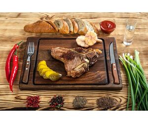 Wooden steak serving board with cutlery 360x260x20 mm. - MTM WOOD LLC - Decor and interior buy wholesale from manufacturer and supplier on UDM.MARKET