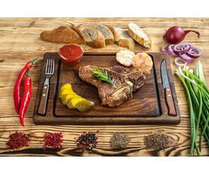 Wooden steak serving board with cutlery 360x260x20 mm. - MTM WOOD LLC - Decor and interior buy wholesale from manufacturer and supplier on UDM.MARKET