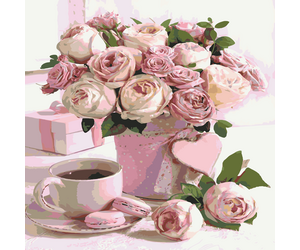 Paint by numbers "Pink and white roses with a cup of tea" 40x50cm - ООО «Мега-Групп» - Toys & Hobbies  buy wholesale from manufacturer and supplier on UDM.MARKET
